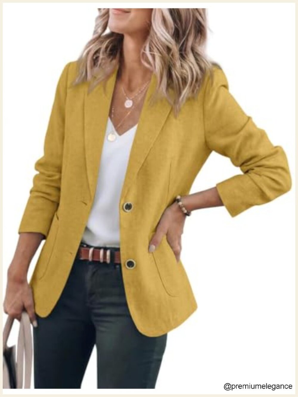 Linen Blazer Women Casual Long Sleeve V Neck Loose Fit Suit Jacket with Pockets